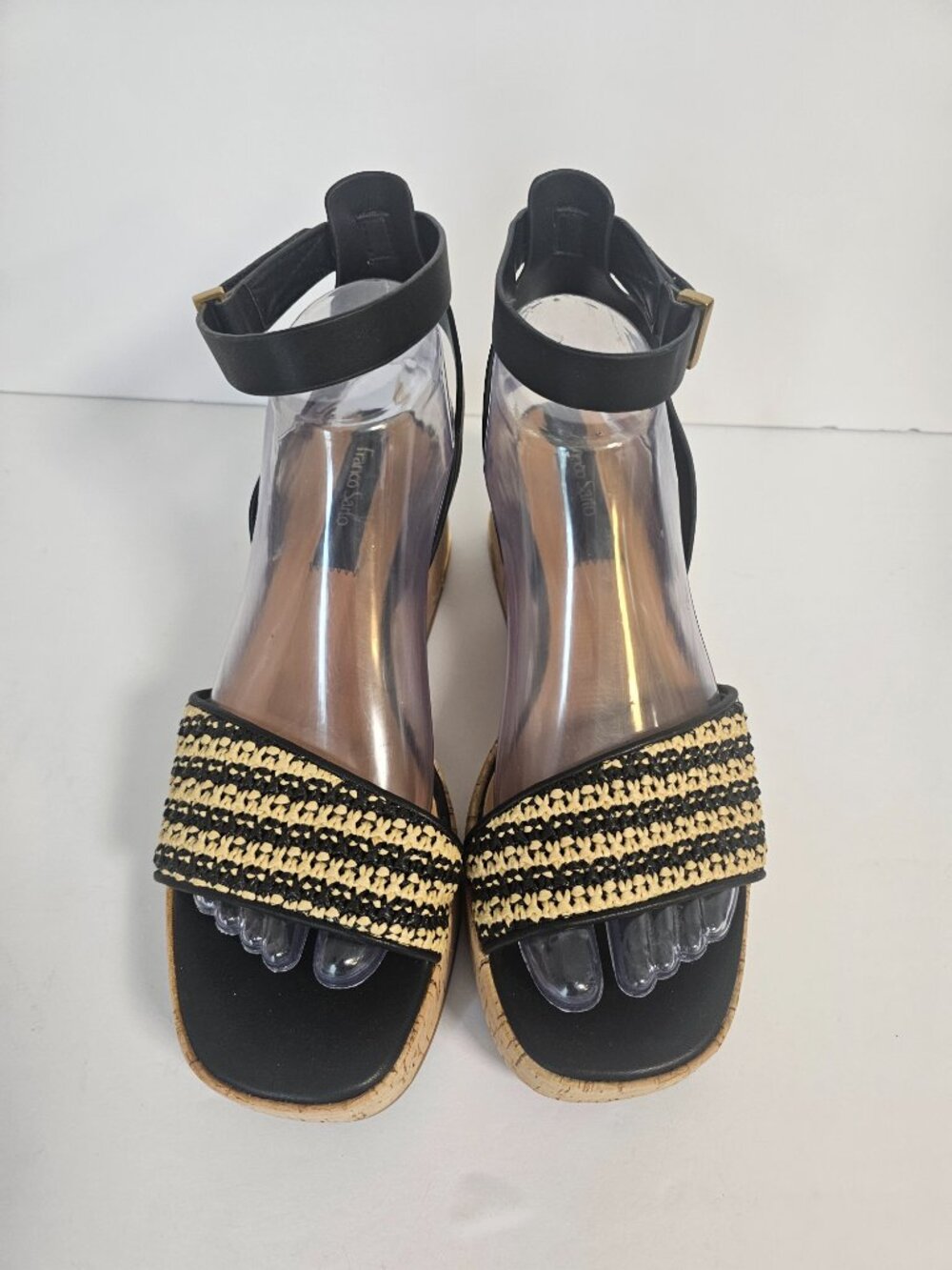 Franco Sarto Sandals Platform Cork Woven Beach Black Tan 9 - Picture 3 of 12